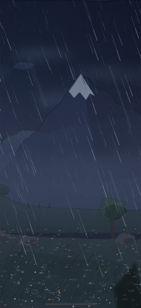 山野场景，夜里的远山，下着雷雨